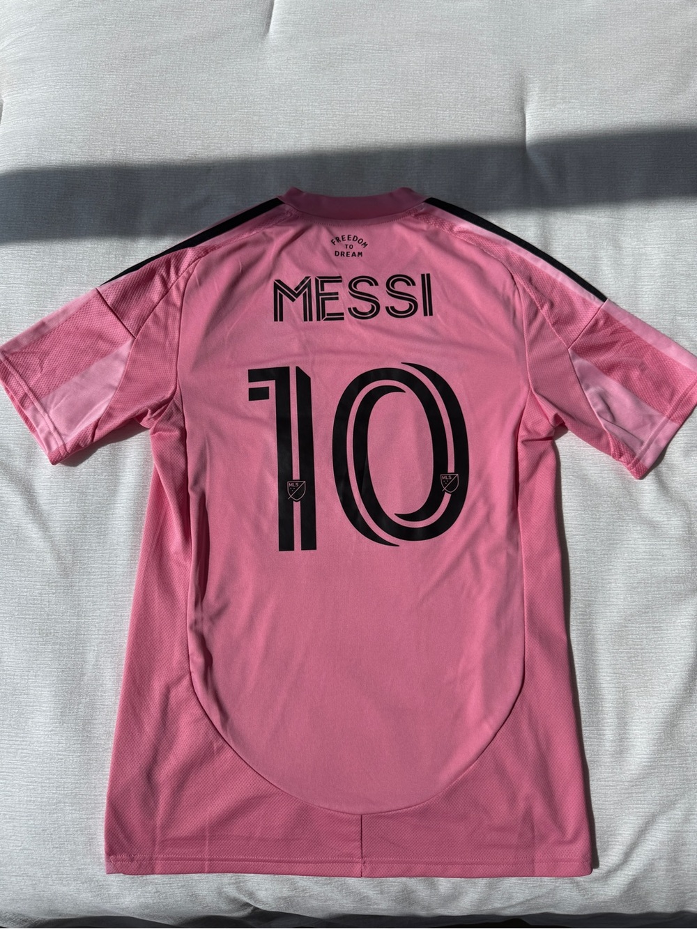 Messi adidas Pink Inter Miami Soccer Jersey with Black Accents